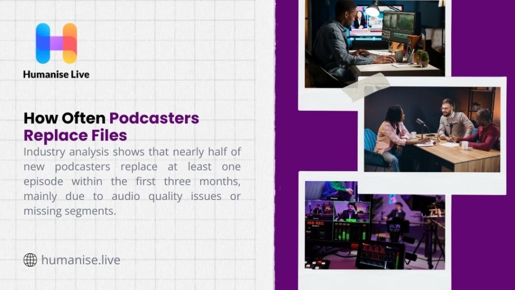 Humanise Live: How Often Podcasters Replace Files – Nearly half of new podcasters replace at least one episode in the first 3 months due to audio quality or missing segments.